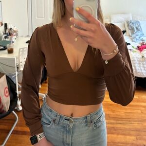 Brown long sleeve v neck going out top